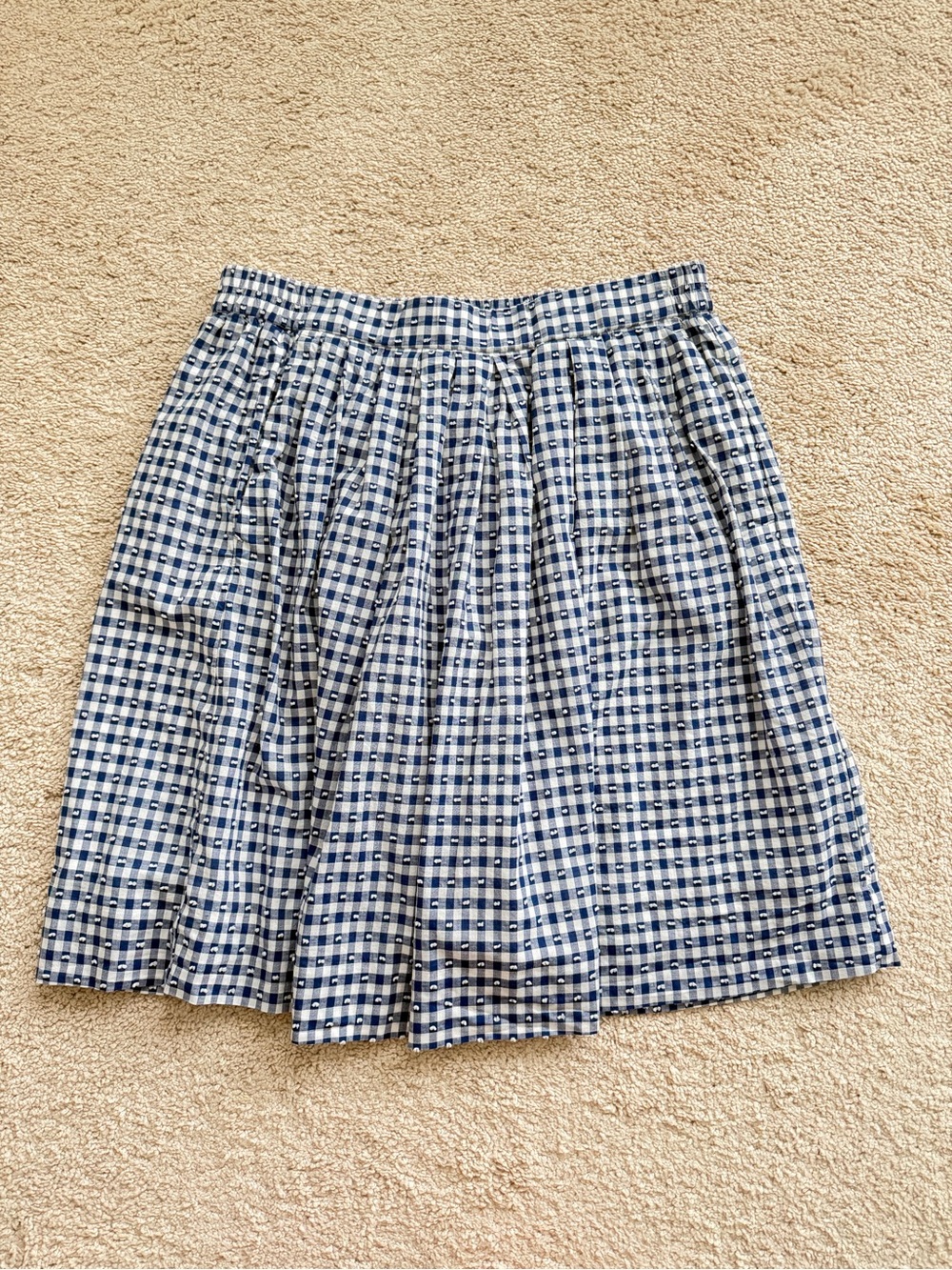 J. Crew Blue and White Gingham Pleated Skirt